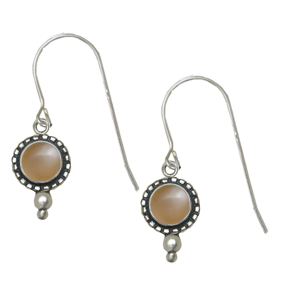 Sterling Silver Peach Moonstone Gemstone Drop Dangle Earrings